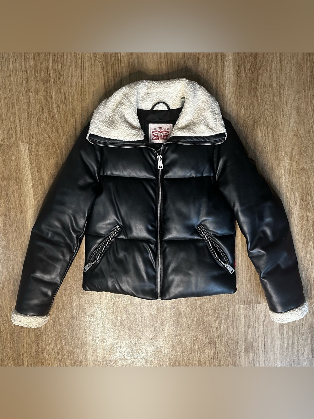 Levi's Black Puffer Jacket with Cream Sherpa Collar